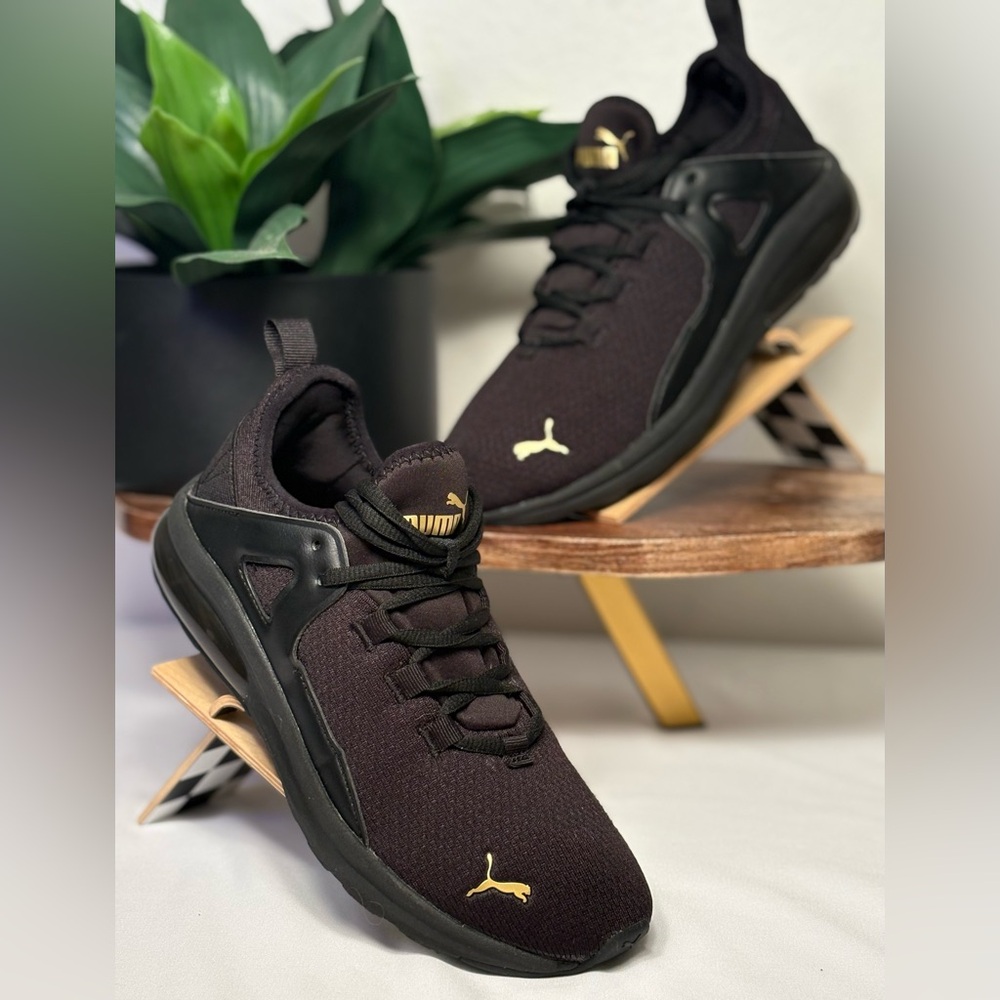 Puma Women’s Black Athletic Sneakers with Gold Logo - Sz 7